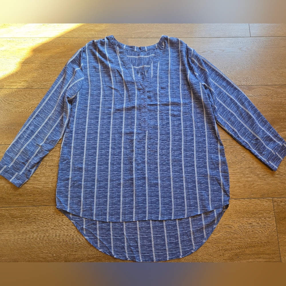 Hi-Lo Womens Blue Striped Long Sleeve Blouse Shirt Top Plus Sixe 2XL